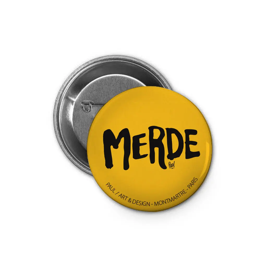 [D1-BADGE] (JAUNE) MERDE LOGO / badge