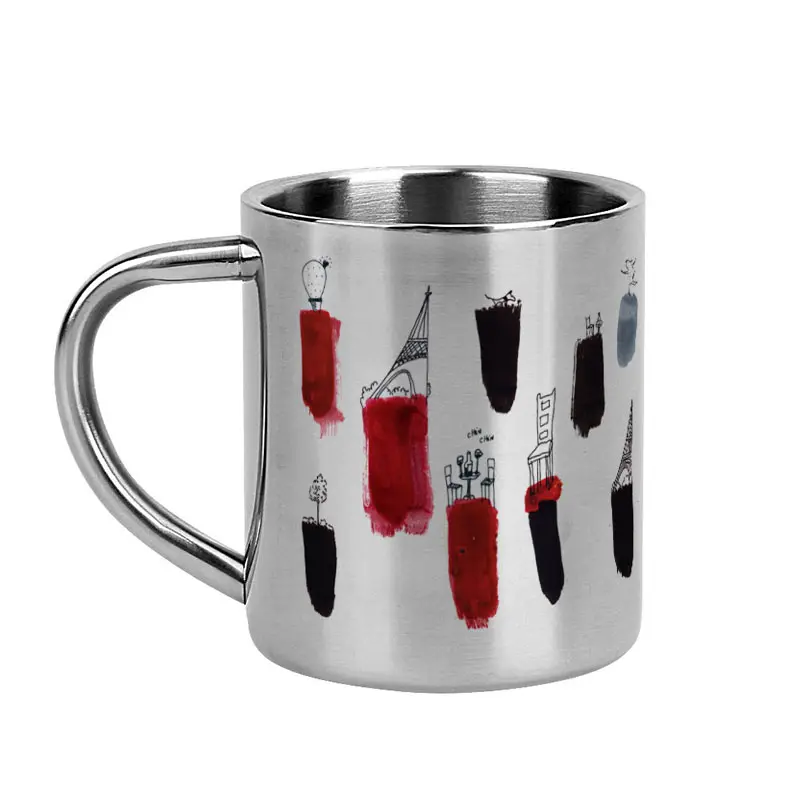 [C4-MUG INOX]  (NOIR, ROUGE) TACHES / mug acier inoxydable