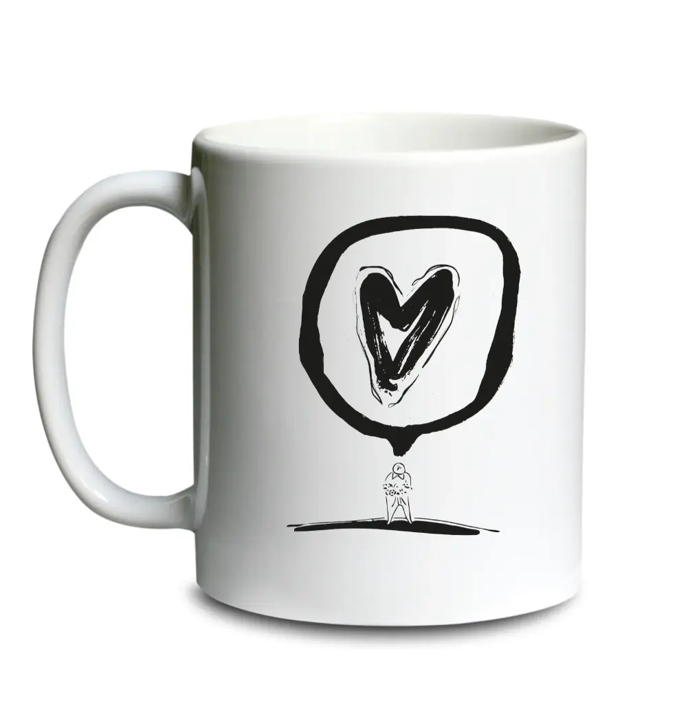 BULLE COEUR NOIR / mug céramique blanc
