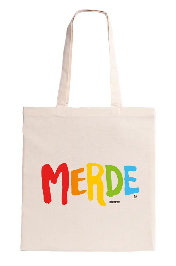 [T1-TOTE BAG ECRU] (TUTTI) MERDE LOGO / tote bag ecru