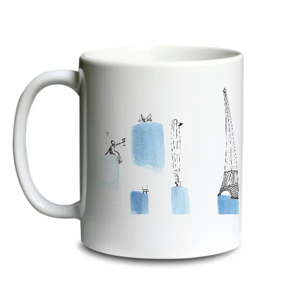 [C1-MUG BLANC]  (BLEU) TACHES / mug céramique blanc