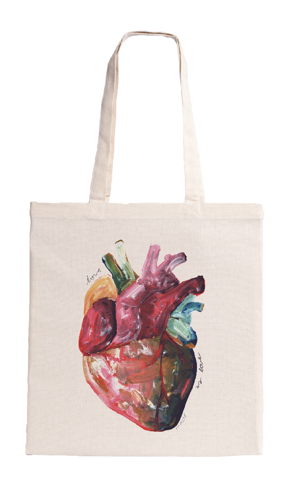 [T1-TOTE BAG ECRU] (LIL) COEUR LOVE IS LOVE (PAINT) CAMCAMILLE  / tote bag ecru