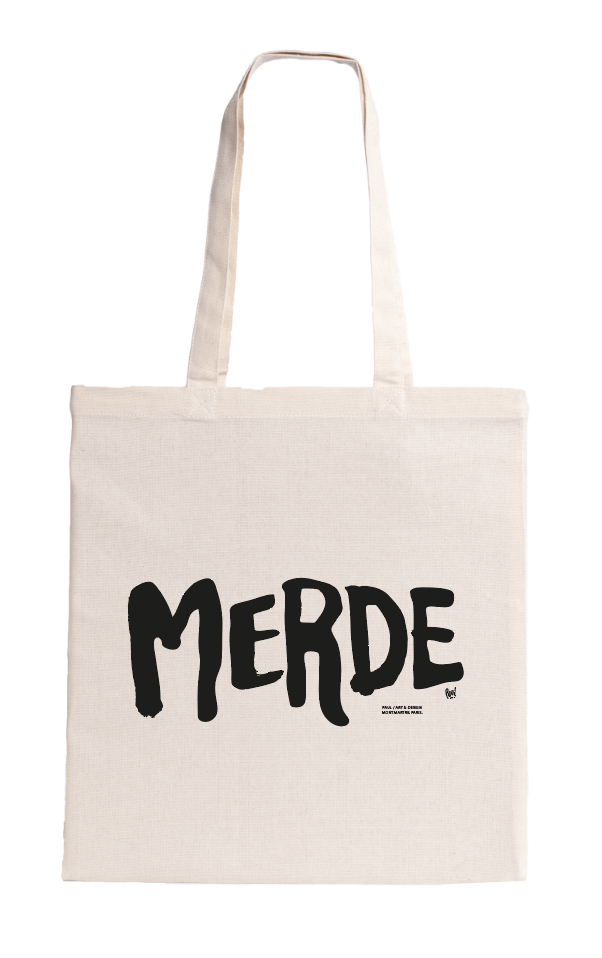 [T1-TOTE BAG ECRU] (BLACK) MERDE LOGO / tote bag ecru