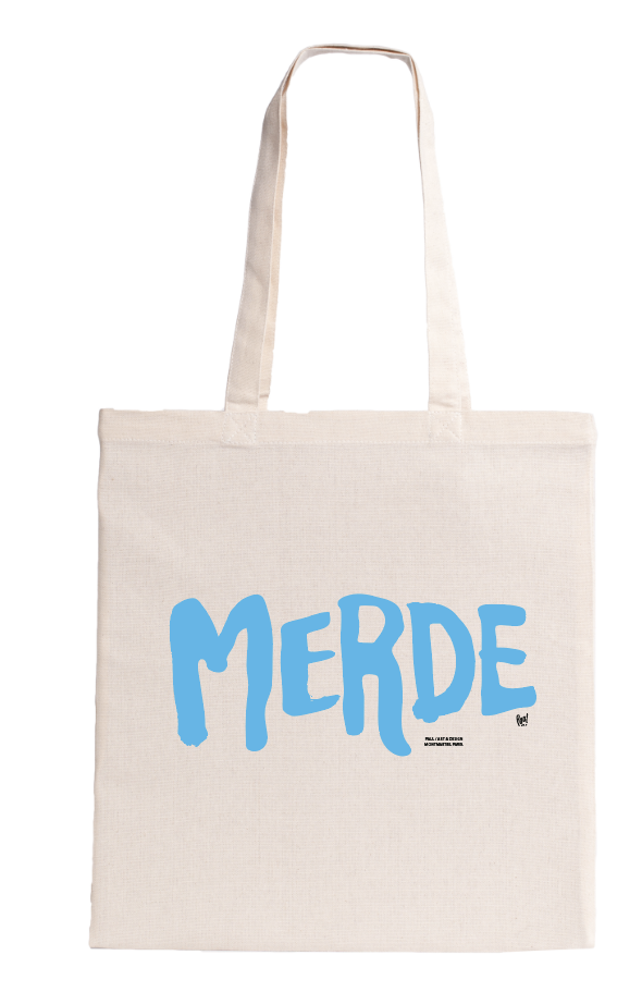 (BLEU) MERDE LOGO / tote bag ecru