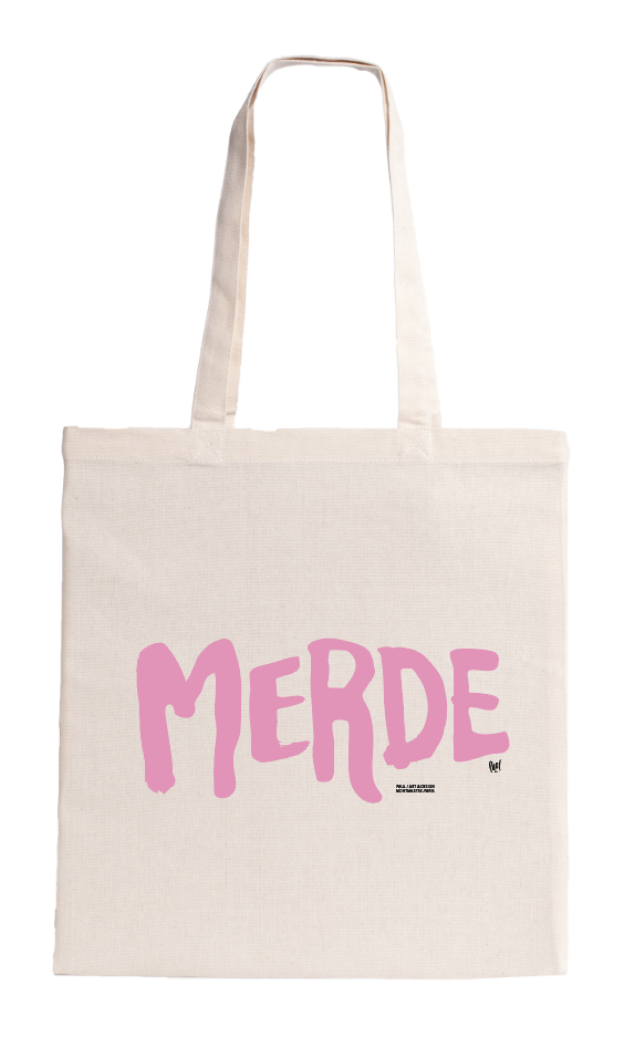 [T1-TOTE BAG ECRU] (ROSE) MERDE LOGO / tote bag ecru