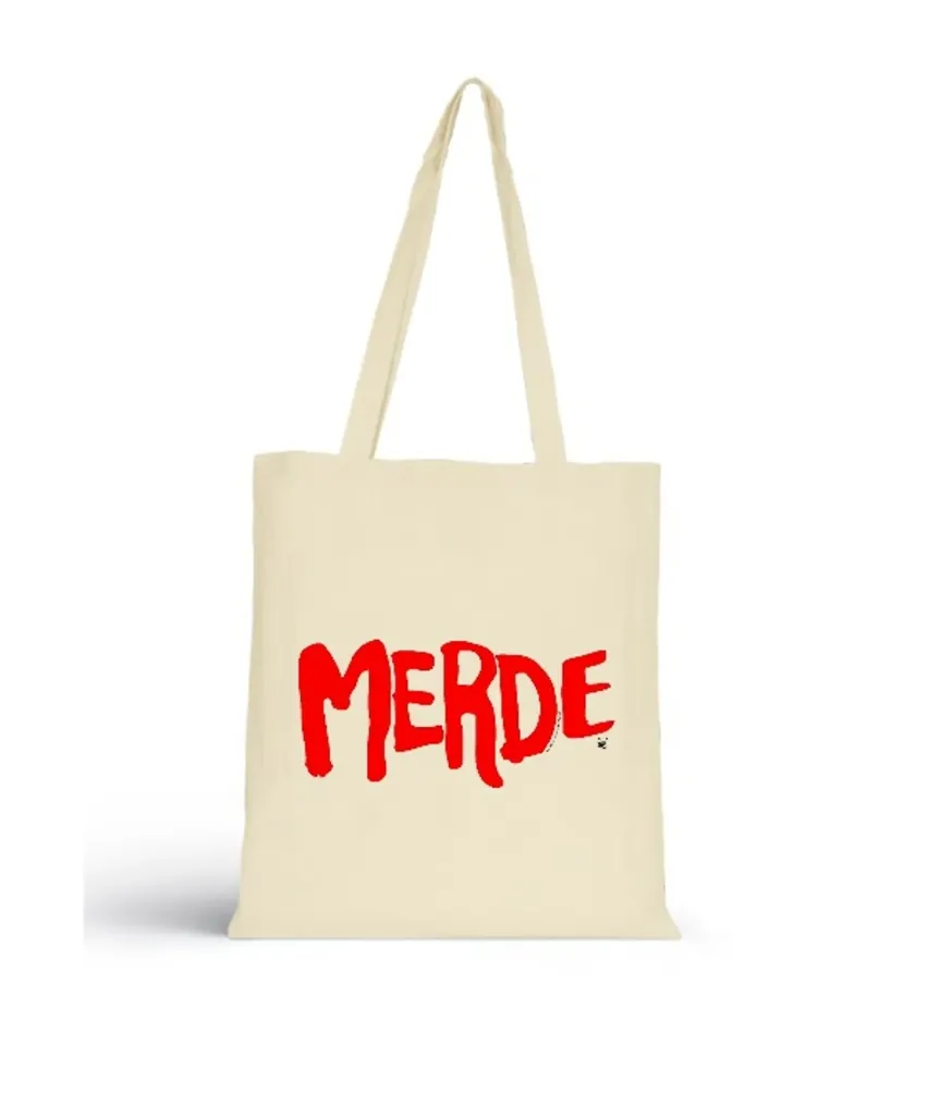 [T1-TOTE BAG ECRU] (ROUGE) MERDE LOGO / tote bag ecru
