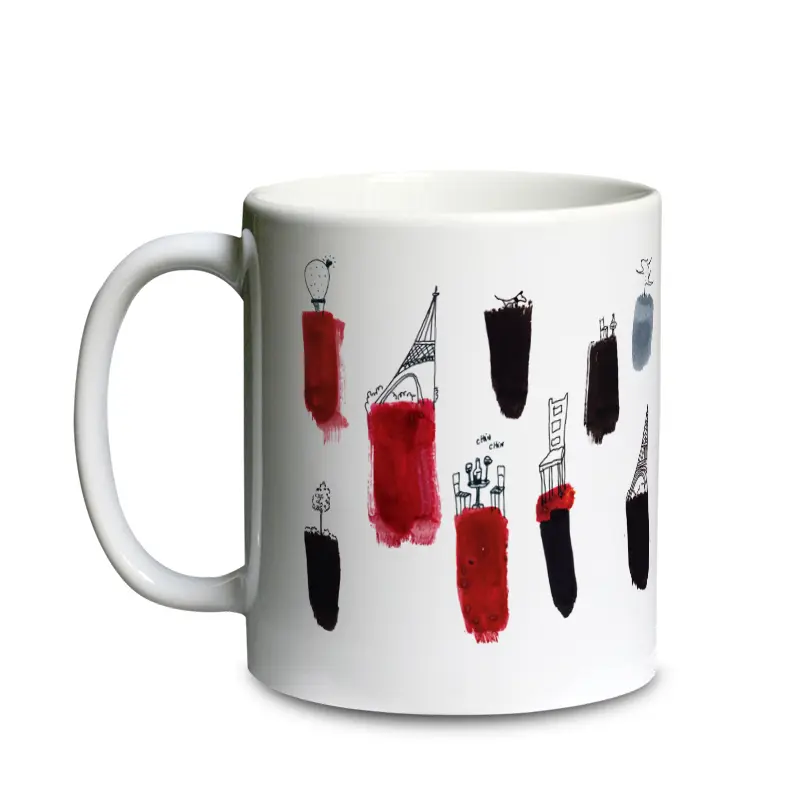 [C1-MUG BLANC] (NOIR + ROUGE) TACHES / mug céramique blanc