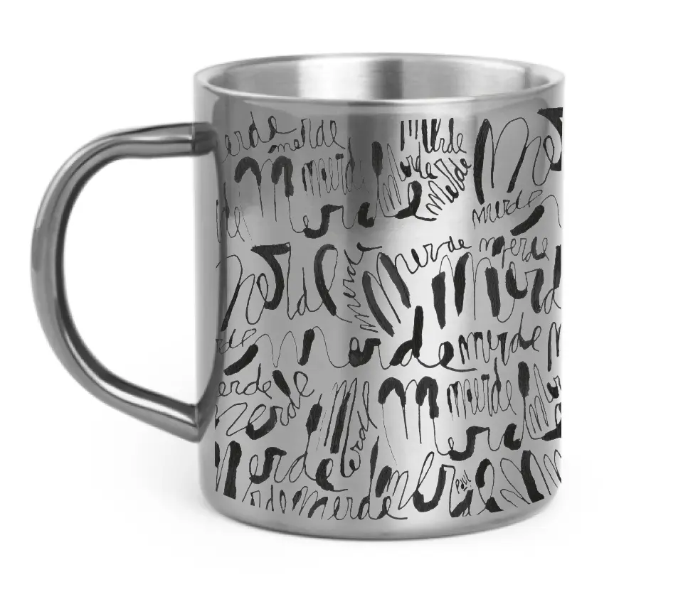 [C4-MUG INOX] MERDE CALIGRAPHIE / mug acier inoxydable