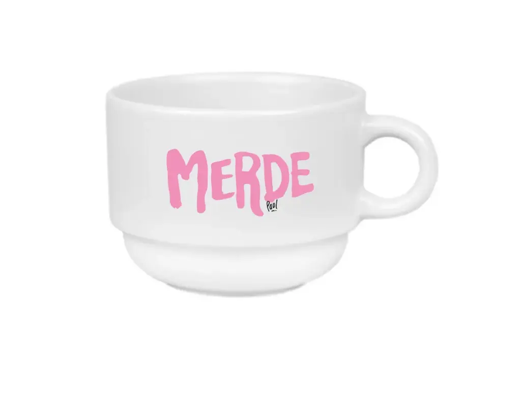 [CERAMIQUE] (rose) MERDE LOGO / tasse céramique blanc