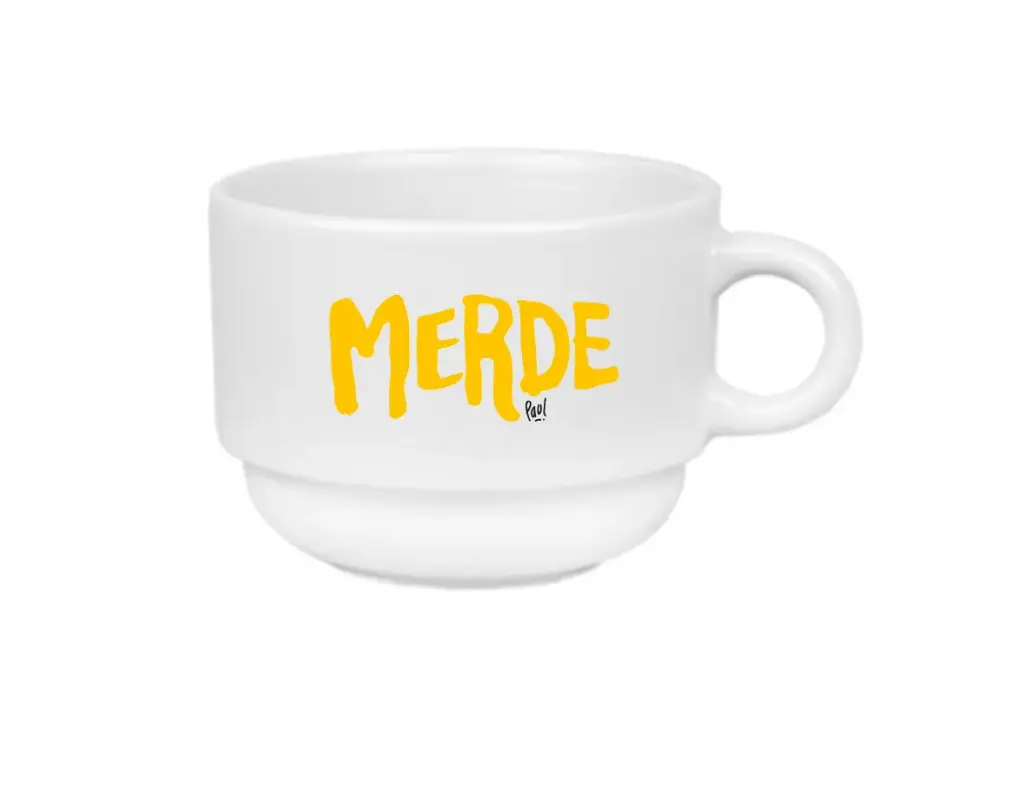 (jaune) tasse 170 ML / céramique int. blanc / MERDE LOGO