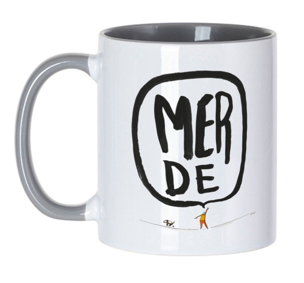 [C2-MUG COULEUR] (GRIS) MERDE BULLE CHIEN / mug céramique couleur