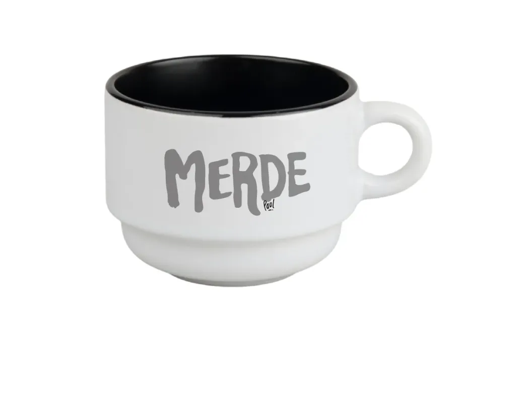 (GRIS) tasse 170 ML / céramique int. noir / MERDE LOGO