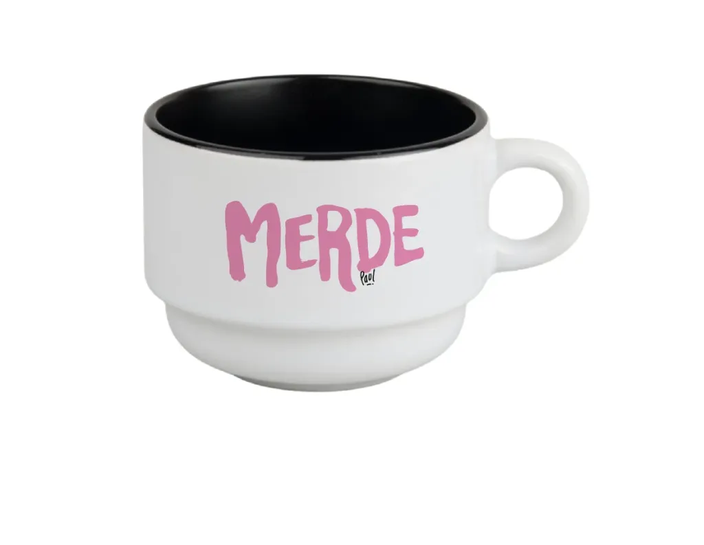 (rose) tasse 170 ML / céramique int. noir / MERDE LOGO