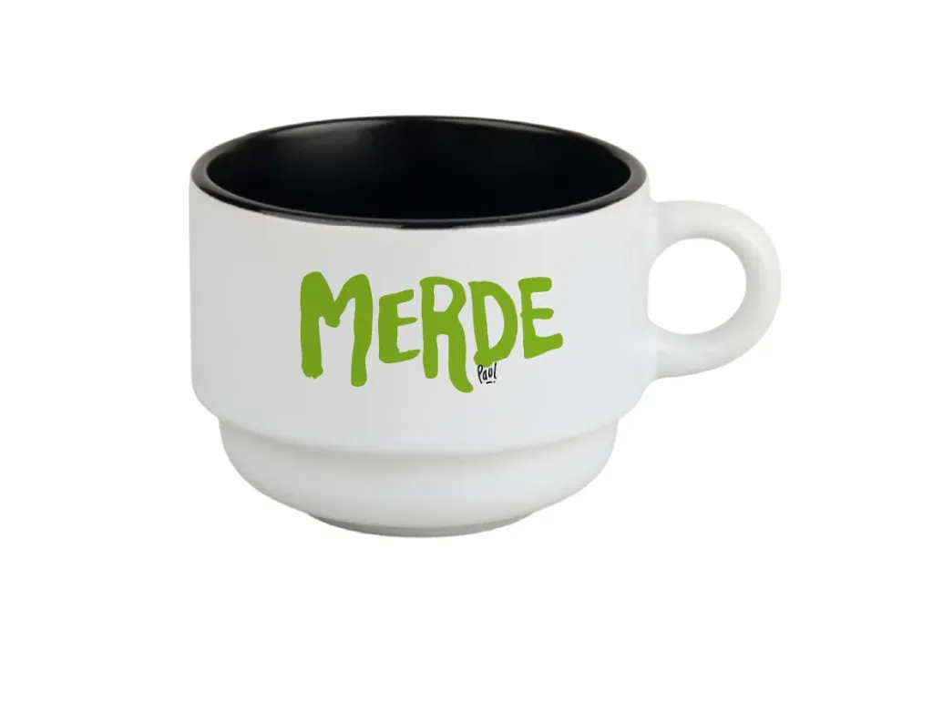 (vert clair) tasse 170 ML / céramique int. noir / MERDE LOGO