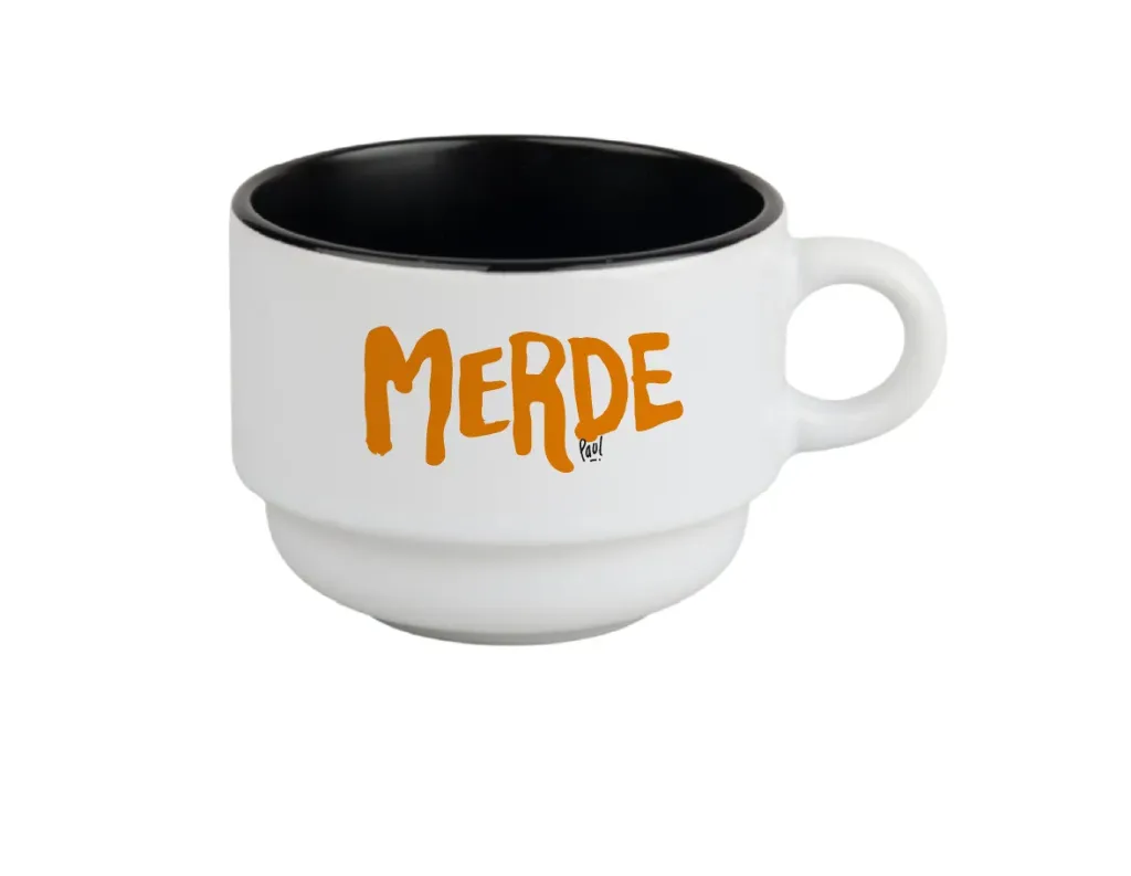(orange) tasse 170 ML / céramique int. noir / MERDE LOGO