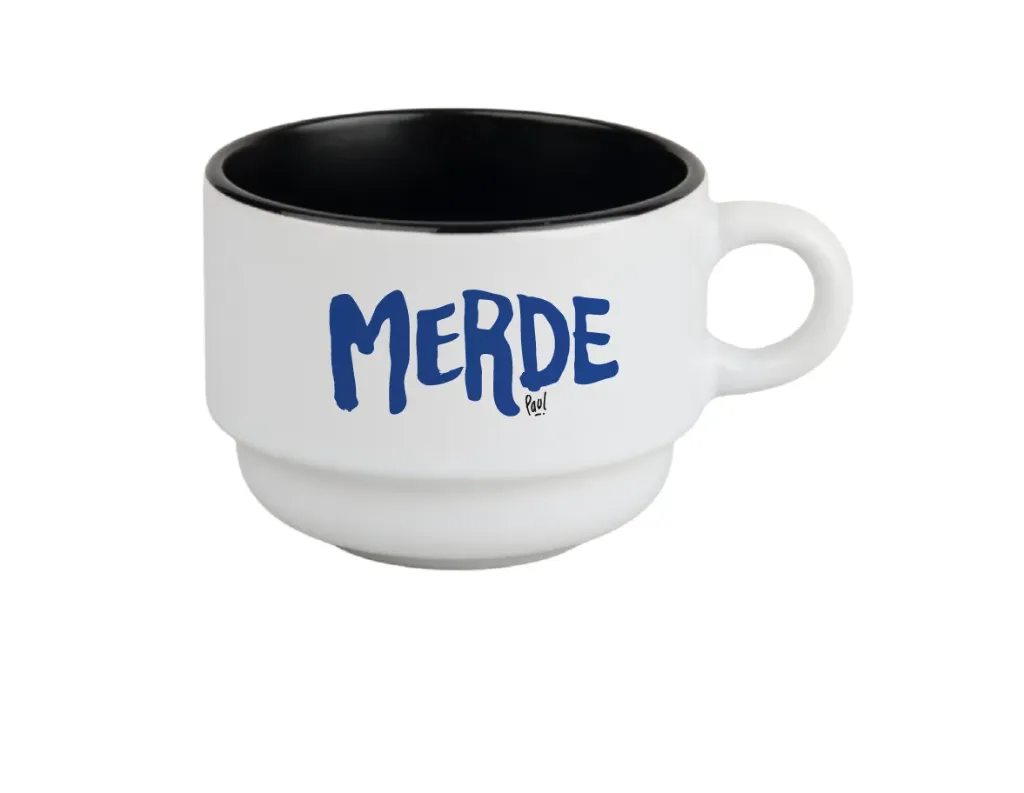 (bleu foncé) tasse 170 ML / céramique int. noir / MERDE LOGO
