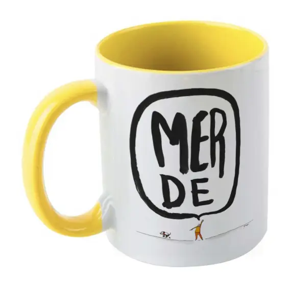 [C2-MUG COULEUR] (JAUNE) MERDE BULLE CHIEN / mug céramique couleur