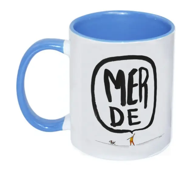 [C2-MUG COULEUR] (BLEU CLAIR) MERDE BULLE CHIEN / mug céramique couleur