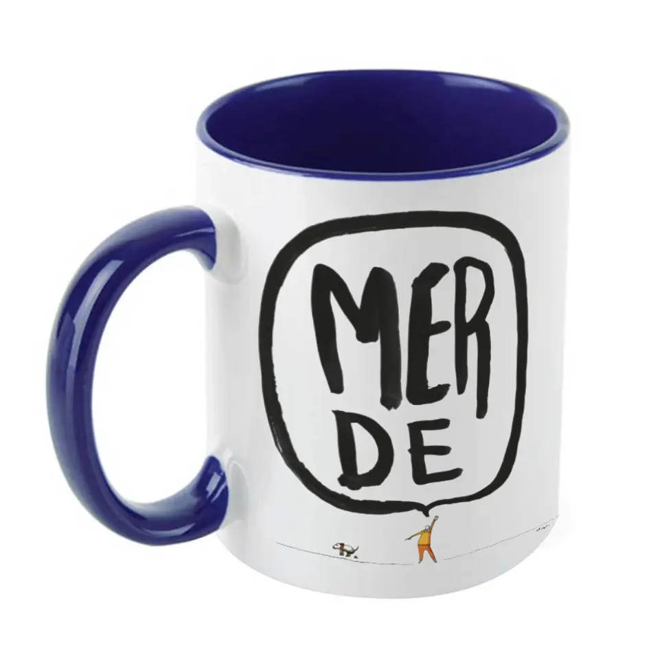 (BLEU FONCÉ) / MERDE BULLE CHIEN / mug céramique couleur
